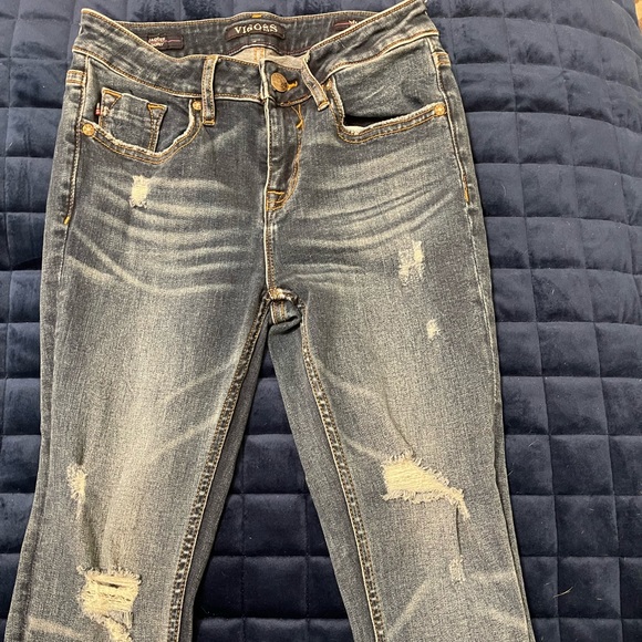 Vigoss dark jeans, rips, ankle fray, 24/27, worn - Picture 1 of 3